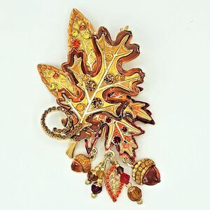 Lunch At The Ritz Autumn Leaf Brooch RARE VTG Enamel Leaves Pendant LATR 2GO Pin